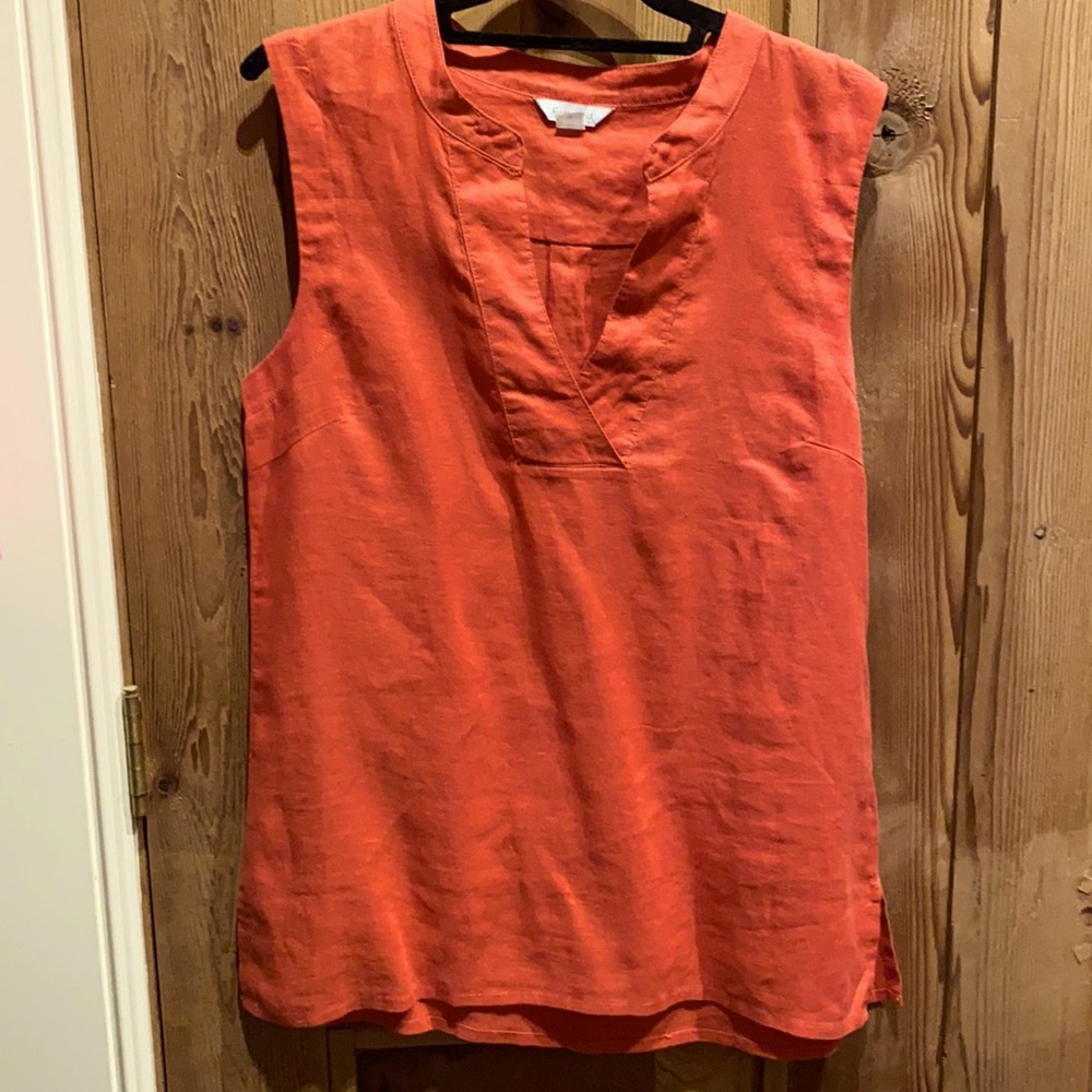 Linen sleeveless, tunic style Garnet Hill top.